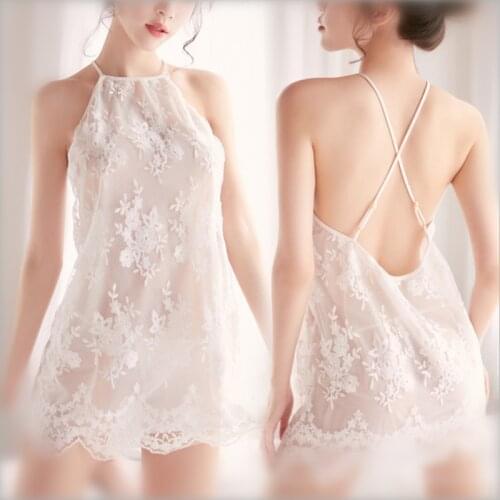 Womens Underwear Sexy Lingerie White O-Neck Lace Nightgown Sexy Lingerie Exotic Apparel Erotic New Embroidered Sleepwear