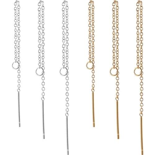 10Pcs Stainless Steel Gold Earring Long Tassel Chain Drop Sticker Dangle Drop Line Earrings for Diy Jewelry Makings Supplies
