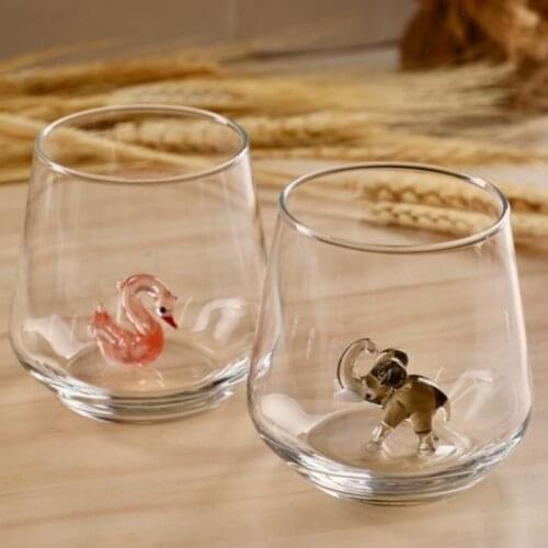 3D Animal Figure Tumbler Handmade Pastel Model Elephant Swan Horse Dove Fish Turtle 6Pcs Water Juice Glass Cup Tumbler set 345ml