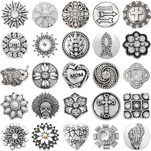 5pcs/lot Wholesale Snap Button Jewelry Charms Vintage Metal Crystal Rhinestone Flower 18mm Snap Buttons Fit Snap Bracelet