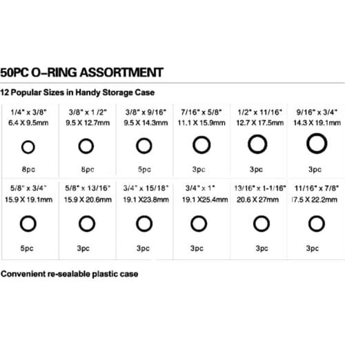 50Pcs Kit caoutchouc O-Ring Tailles pour Discussion Plomberie Tap Seal Sink Seal New