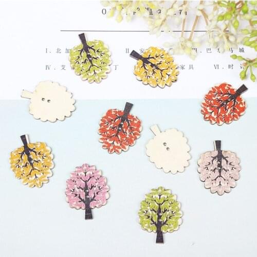 50pcs/Lot 32x28mm Mixed 2 Holes Cartoons Maple Leaf Pattern Back Natural Wood Sewing Buttons Scrapbooking WD0368