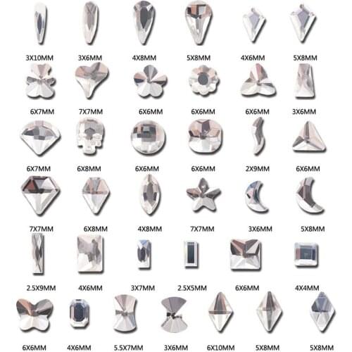 50 Pcs/Various Shapes of Crystal Nail Diamond Stone Strass AB Glass Flat Bottom Rhinestones for 3D Nail Art Decoration