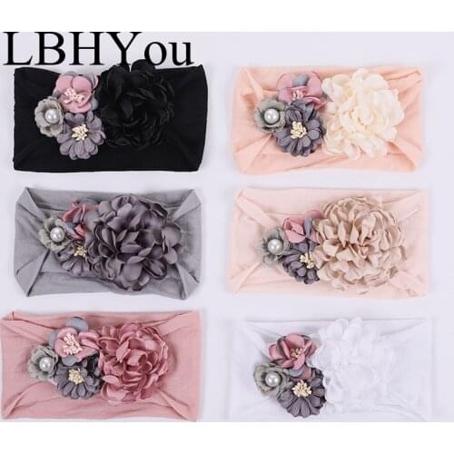 6pcs/lot Cute Flowers Soft Wide Nylon Headwraps Baby Girls Nylon Headbands Toddler Hair Accessories Head Turbans