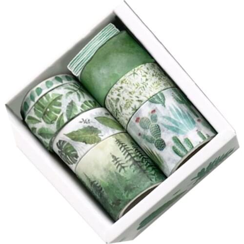 8Pcs Green Leaves Cactus Journal Washi Tape Adhesive Tape DIY Scrapbooking Sticker Label Masking Tapes