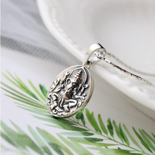 925 Sterling Silver Men Lord Hindu Ganesha India Namaste Pendant Women A2726