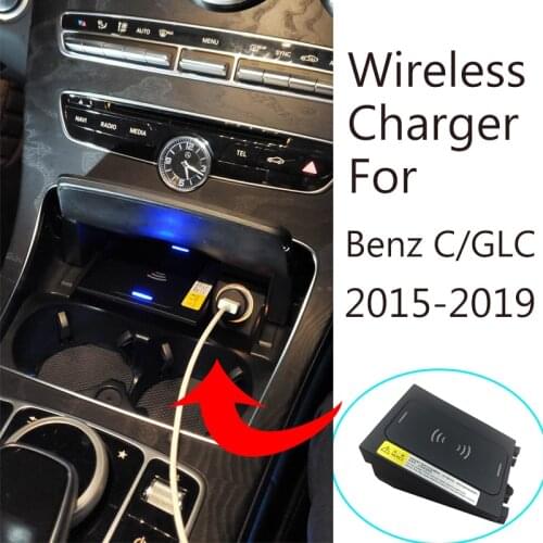 15W Wireless Charger For BENZ W205 X253 AMG C43 C63 GLC C-class Mobile Phone fast W205 X253 Wireless Charging Adaptor2015-2021