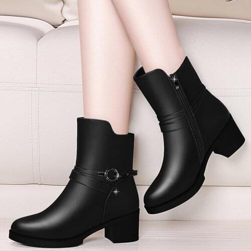 Elegant Womens Ankle Boots Leather Short Boot Lady Winter High Heel Shoes Wedding Party Formal Dress Shoes England Style 2020