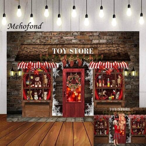 Mehofond Photography Background Winter Christmas Toy Shop Display Window Glitter Kid Holiday Portrait Backdrop Photo Studio Prop
