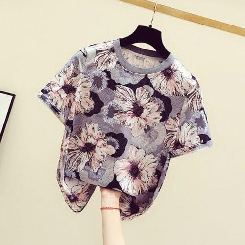 Big Flower Print T Shirt Women All Match Tops Summer New Short Sleeve T-shirt Female Casual Tops T-shirt Blusas Mujer De Moda