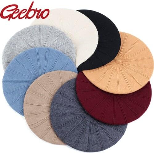 Geebro Fashion Women Winter Wool Blend Beret Hat Girls Beret Hat Lady Solid Color Slouchy Winter Hats Female Bonnet Caps