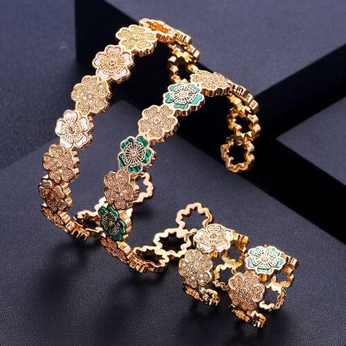 Janekelly luxury Unique African Bangle Ring Set Jewelry Sets For Women Wedding Cubic Zircon Crystal CZ Dubai Bridal Jewelry Set