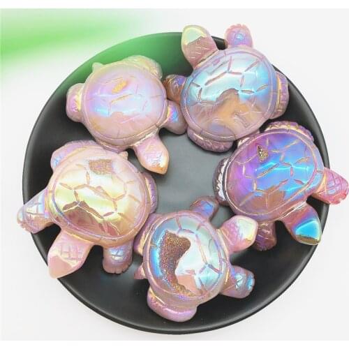 1pc Lovely Natural Agate Aura Electroplating Tortoise Animal Healing Stones Crafts Making Ornaments Natural Stones and Minerals