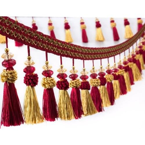 Tassel Fringe Hanging Ball Trim Tape for Curtain Braided Bead Trimming for Lampshades 12 yards