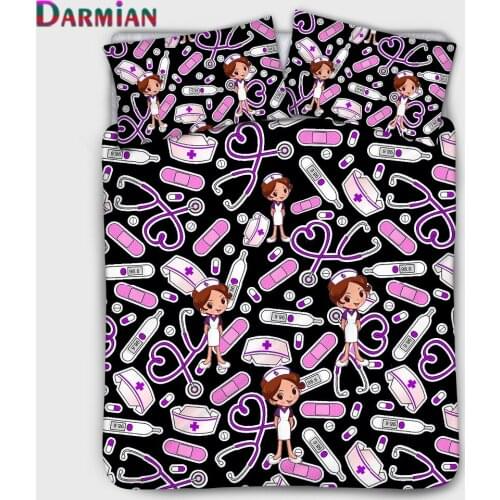 DARMIAN Cartoon Nurse Printed 3pcs/Set Bedding Set Bedroom Soft Home Decor Duvet Cover and Pillowcase Set Queen King Size Custom
