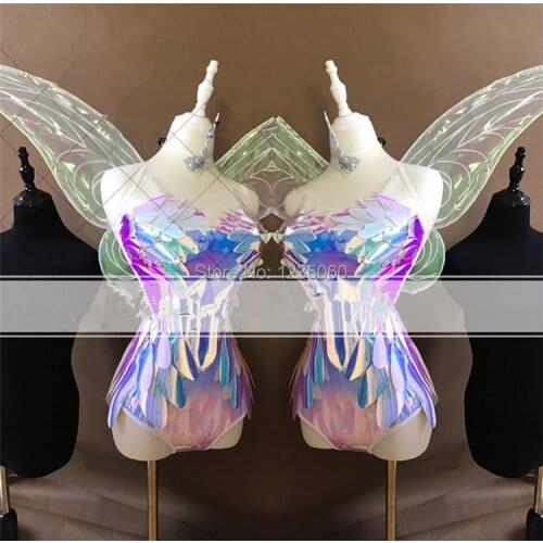 WYY Colorful Elf ballroom dance costumes cosplay party dj dancer costumes singer stage show wears clothe sexy wings butterfly