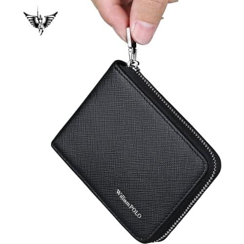 Wallet Men Zipper Card Holder Wristlet Wallet Genuine Leather Older High Capacity Fashion Purse Multifunctional