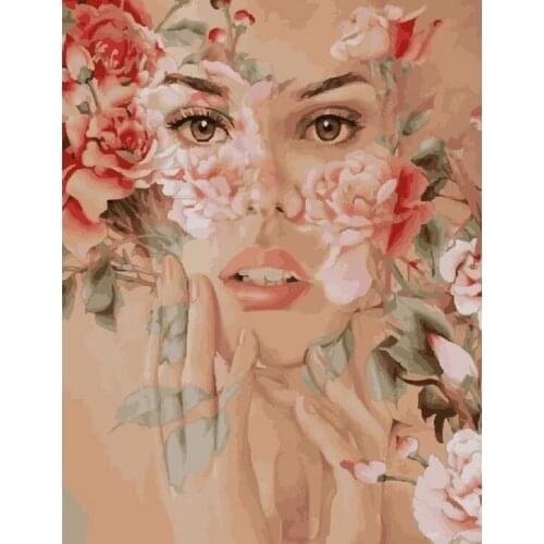 Beauty and flower coloring by number figure wall art picture paint by numbers for living room home decor