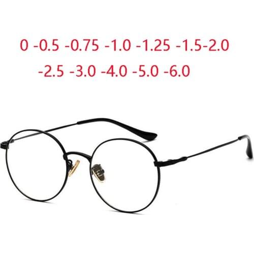 Metal Round Blue Light Blocking Computer Goggle Prescription Spectacles Discoloration Short-sight Eyewear 0 -0.5 -0.75 To -4.0