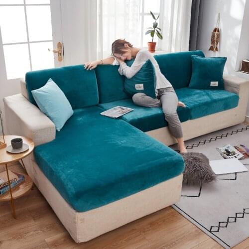 Solid Color Plush Thicken Elastic Sofa Cover Slipcover For Corner Sofa 1/2/3/4 seater Stretch Couch Cover for Living Room