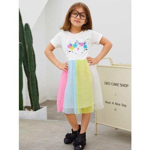 Unicorn Dress Girls Summer Child Dresses White Rainbow Princess Dress Party Kids Clothes for Girls Age 8 Years Childrens Costum