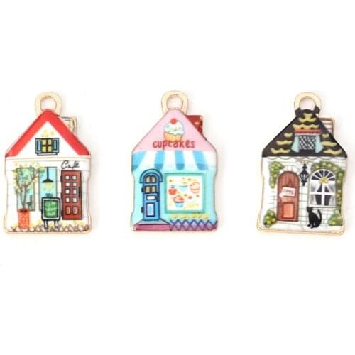 10PCs Zinc Based Alloy Charms Pendant For Jewelry Making Bracele DIY Findings House Gold Multicolor Enamel DIY Findings