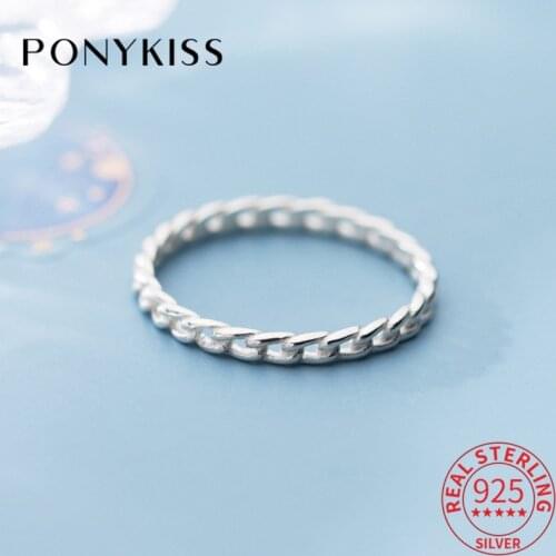 PONYKISS Classic 925 Sterling Silver Minimlist Cross Hollow Ring For Women Anniversary Fine Jewelry Prevent Allery Chic Gift