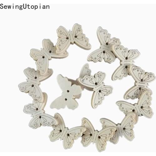 50PCS Mixed Wood Butterfly Sewing Buttons for Clothes Scrapbooking Decorative Wooden Botones Crafts Needlework DIY Accessories