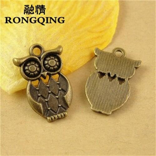 RONGQING 60pcs/lot 22*13MM Vintage Bronze Owl Charms Bird Charms Metal Lots Jewelry Findings
