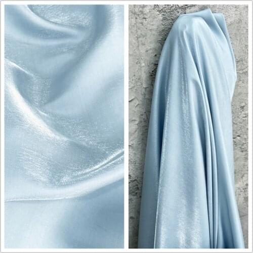 Light blue Mermaid glass silk pure cotton satin with shiny luster gold and silver silk fabric skirt shirt fabric