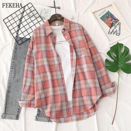 Summer Plaid Shirts Womens Blouses And Tops 100% Cotton Loose Female Sunscreen Shirt Casual Thin Outwear Lady Checked Clothes