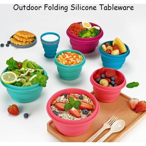 Silicone Folding Tableware Portable Field Camping Coffee Tea Cup Outdoor Camping Hiking Backpacking Bowel Camping Tableware