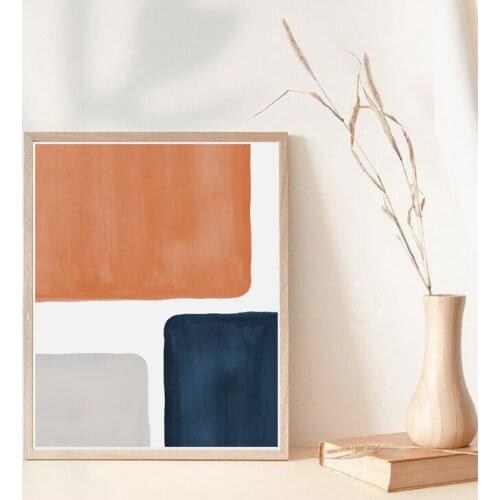 Mid Century Modern Wall Art Canvas Painting Geometric Minimal Art Poster and Prints Navy Rust Picture for Living Room Home Decor
