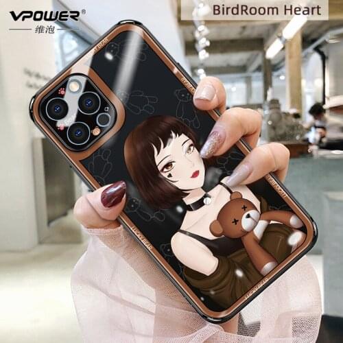 For iPhone12 11 phone case glass For Apple 12Promax huawei p40 pro lens protect anti-fall lucky bear painted Glass cases house