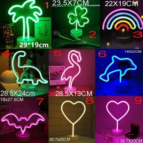 USB Battery LED Neon Decorative Lights Neon Sign Night lamp Shaped for Christmas Birthday Party Kids Room Wedding Party 17styles