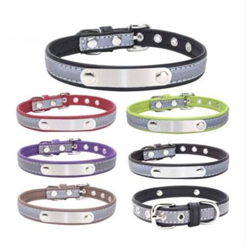Dog collar dog leash reflective stainless steel iron plate lettering luminous pet collar