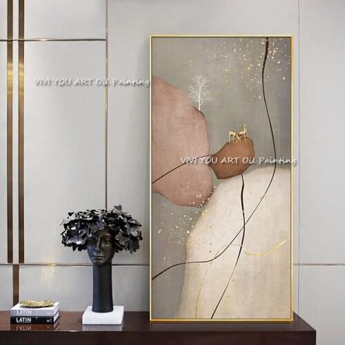 The Fashion Love Story Animal Handmade Deer Couple Stone Abstract Oil Painting On Canvas Painting Wall Art Decor for Living Room