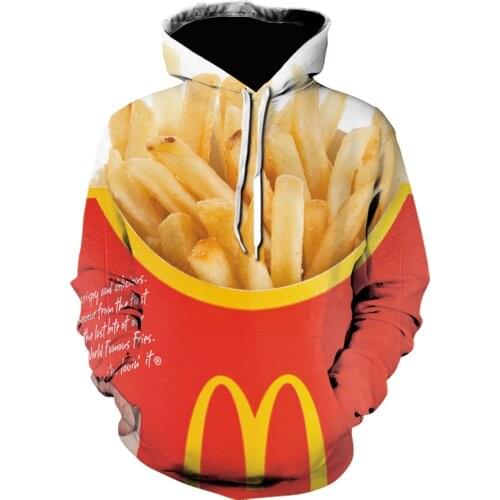 Mens new 3d print hoodie Harajuku Cartoon French fries hoodies brand fashion tracksuit street coat Sweatshirts Streetwear Coat