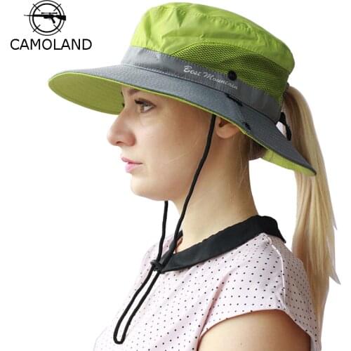 Waterproof Bucket Hat Summer Men Women Sun Hat Fishing Boonie Hat UV Protection Wide Brim Bob Hiking Outdoor Ponytail Panama Hat