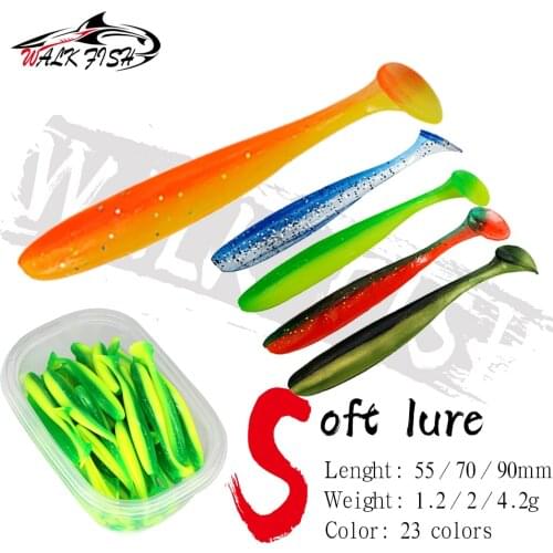WALK FISH 50PCS/Lot Soft Bait 55mm 70mm 90mm T Tail Jigging Wobblers Fishing Lure Tackle Bass Pike Aritificial Silicone Swimbait