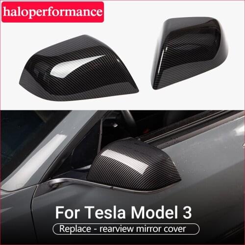 HieCar 2017-2021 model3 car rearview mirror cap replacement for tesla model 3 carbon fibre replace the original model three