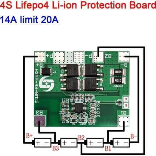 4S 14A limit 20A 12.8V 14.4V 16.8V Lifepo4 Li-ion Lipo Lithium Battery Protection Board 18650 BMS 4 Cells Pack PCM 3.2V 3.7V