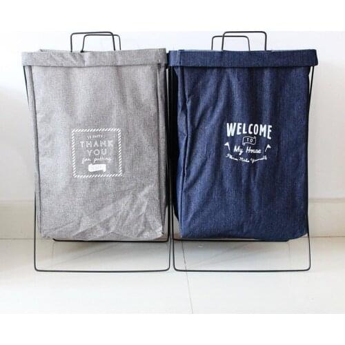 Iron bracket storage basket, waterproof denim imitation linen storage basket, dirty clothes basket, foldable storage