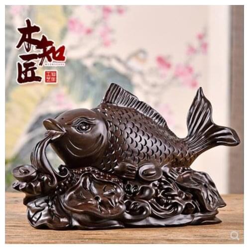 Yellow rosewood pear Black sandalwood Ebony carvings carp placed mahogany every year there office wood carving fortune crafts