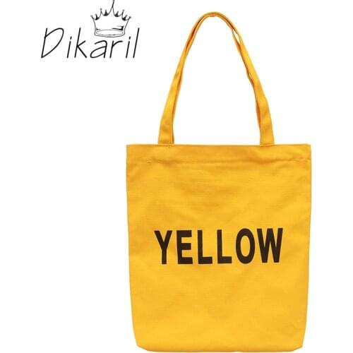 Dikaril Women Canvas Shoulder Bag Letter Print Daily Shopping Bags Students Books Bag Thick Cotton Cloth Handbags Tote For Girls