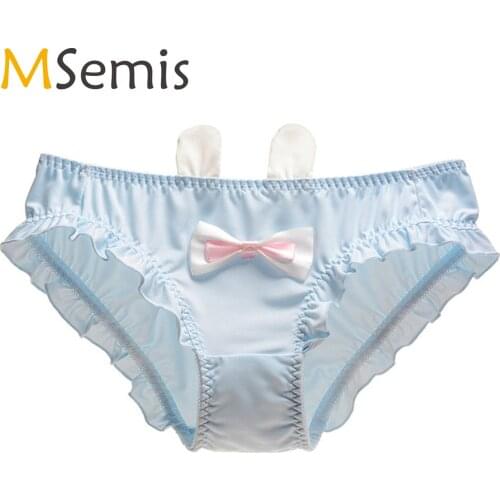 Women Girls Cute Rabbit Ears Briefs Role Play Ruffle Panties Bowknot Underpants Low Waist Femme Lingerie Costume Underwear