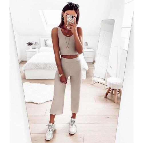 Summer new round collar sleeveless commutes leisure vest seven pants loose white two pants