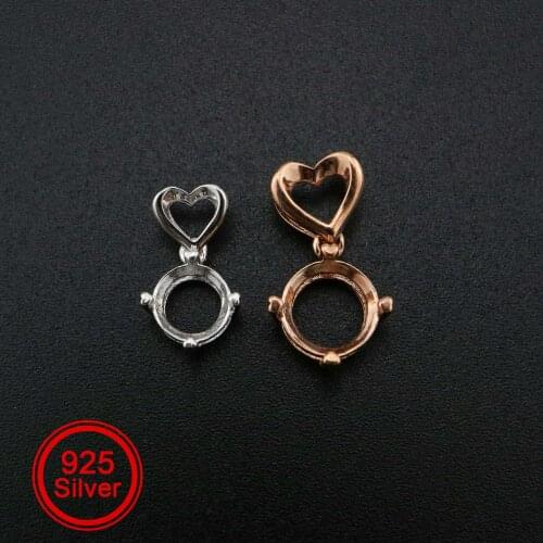 1Pcs 5-9MM Round Pendant Settings Rose Gold Plated Solid 925 Sterling Silver Heart Bail Charm Bezel Tray for Gemstone 1411260