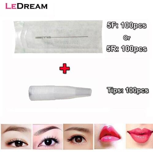 100PCS 5RL 5F Tattoo Needles And 100PCS Caps For Permanent Makeup High Quality Traditional Tattoo Needles Independent Package