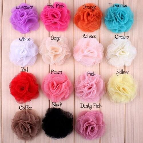 100 pcs/lot, 2 inch Tulle Mesh Flowers, Fabric Flower Applique,Garment, Shoes, Brooch 15 COLORS